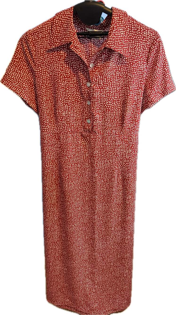 Vintage Norm Thompson Red Polka Dot Shirt Dress Short Sleeve Collar XL